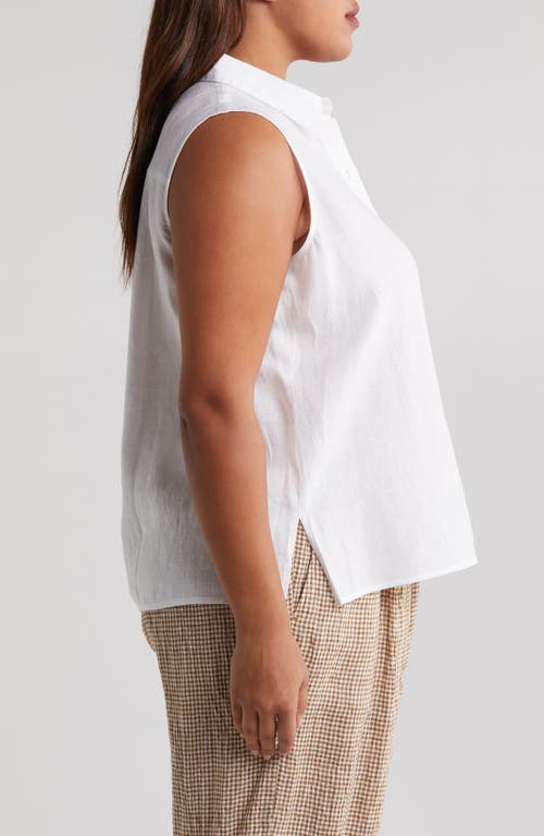 Eileen Fisher Classic Sleeveless Organic Linen Button-up Shirt In White