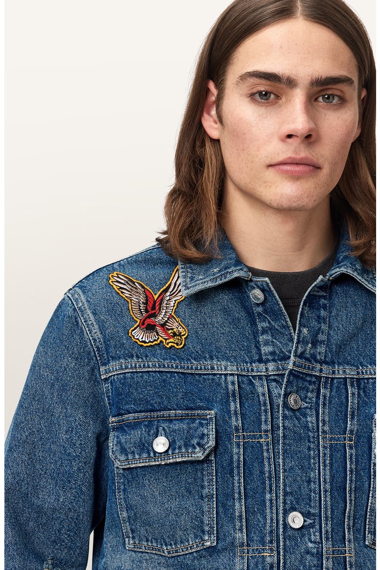 Exile Patch Denim Jacket, Alternate, color, WASHED INDIGO