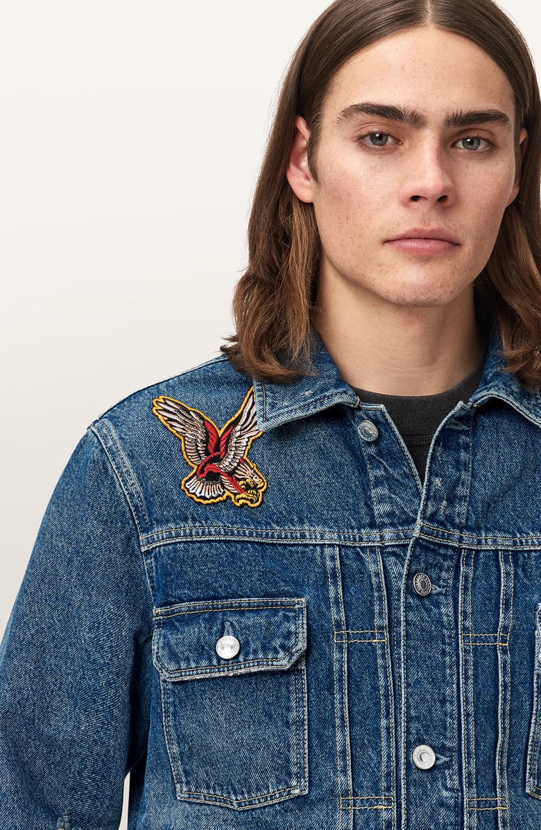 AllSaints Exile Patch Denim Jacket, Alternate, color, Washed Indigo