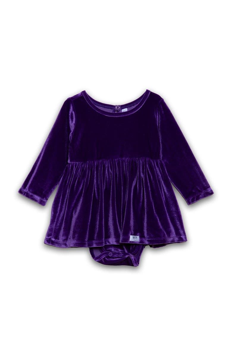 WORTHY THREADS Stretch Velvet Long Sleeve Bubble Romper, Main, color, Dark Purple