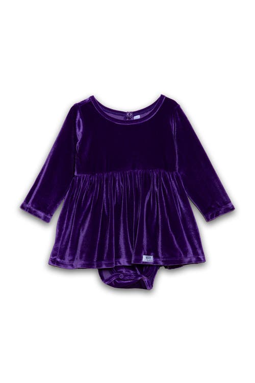 Worthy Threads Stretch Velvet Long Sleeve Bubble Romper In Purple