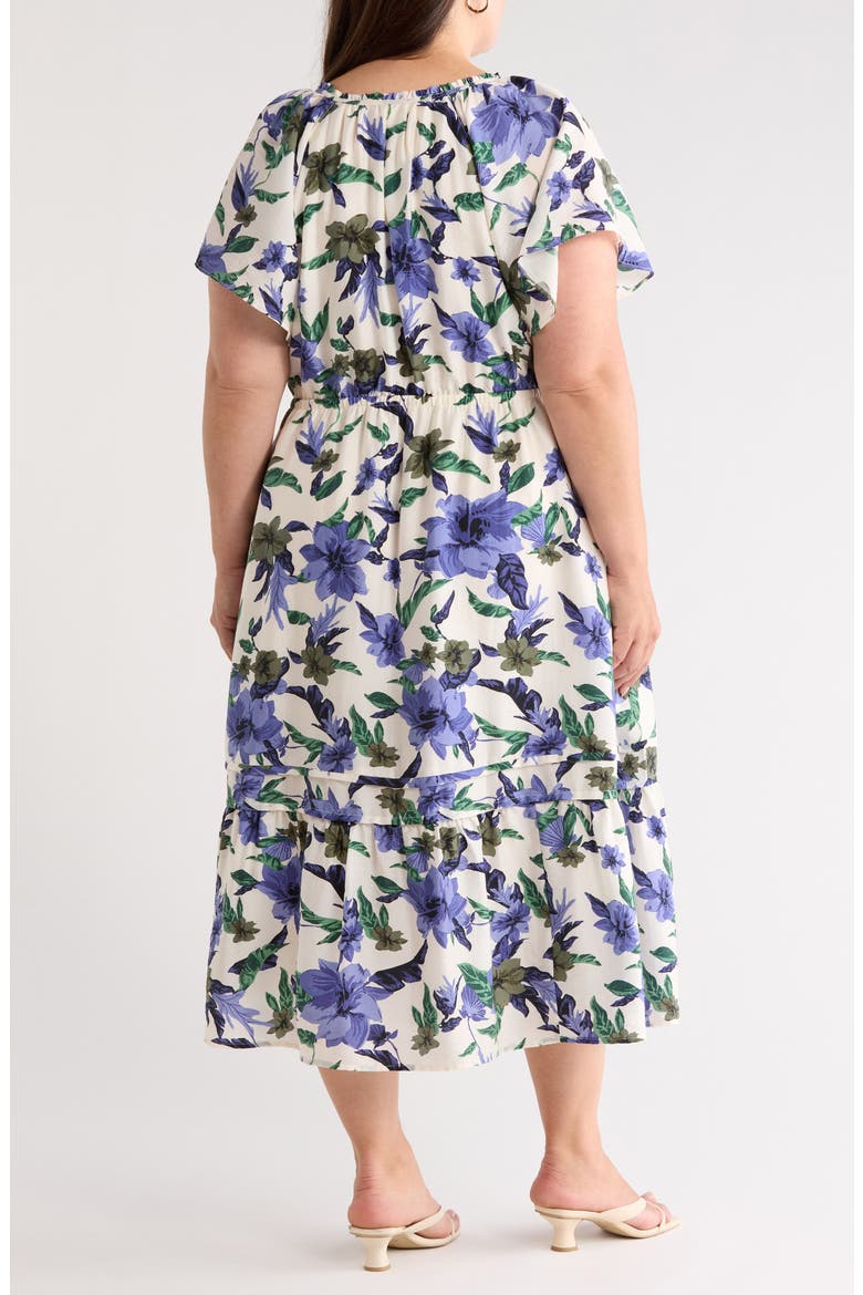 Flutter Sleeve Tiered Dress, Alternate, color, IVORY- BLUE SEA FLORAL