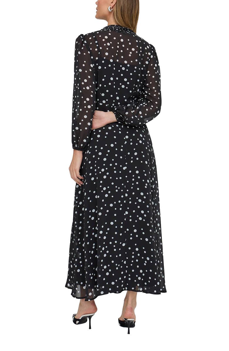 Lily and Lionel London Margot Ruffle Neck Spot Print Maxi Dress, Alternate, color, Black