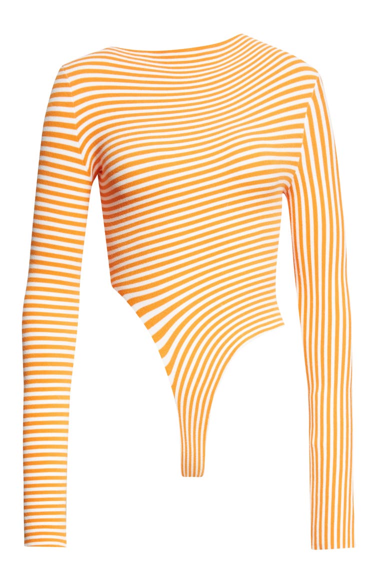 Stripe Long Sleeve Bodysuit, Alternate, color, WHITE/ ORANGE