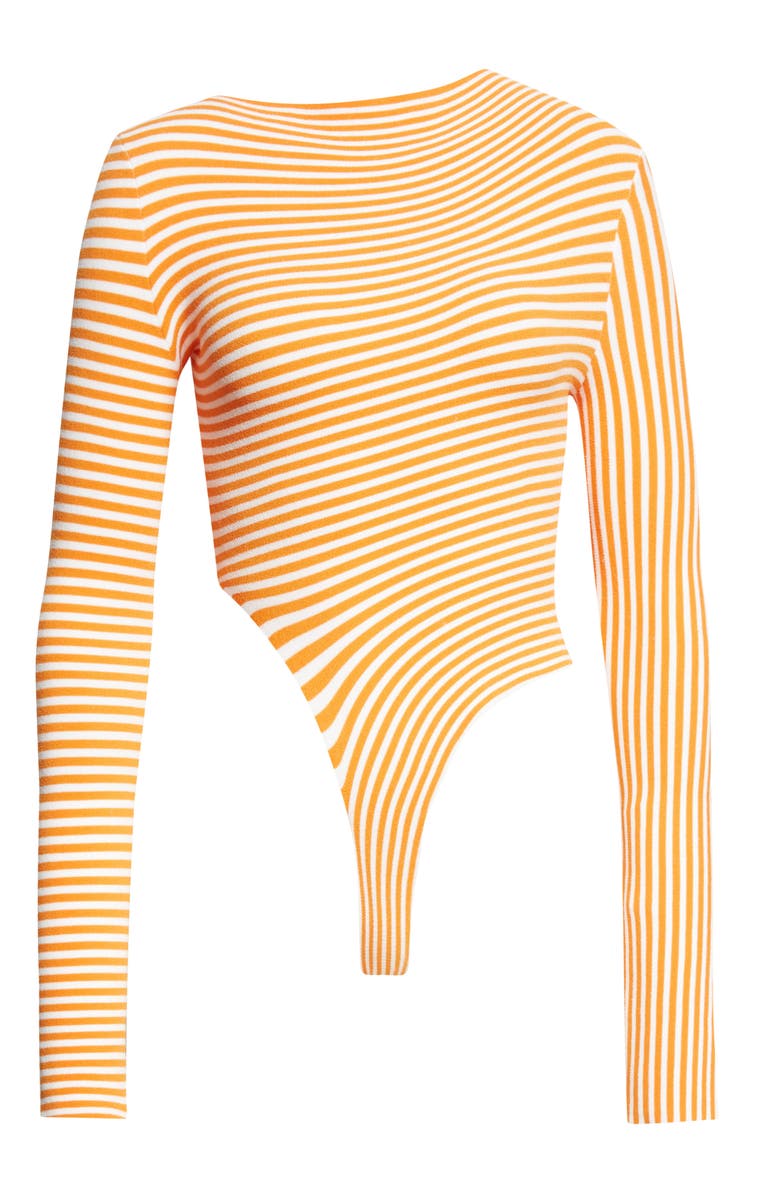 Jean Paul Gaultier Stripe Long Sleeve Bodysuit, Main, color, White/ Orange