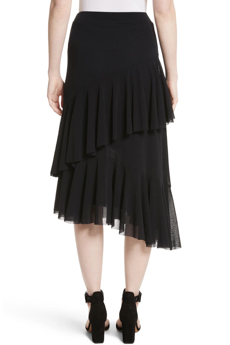 Ruffle Tulle Midi Skirt, Alternate, color, NERO