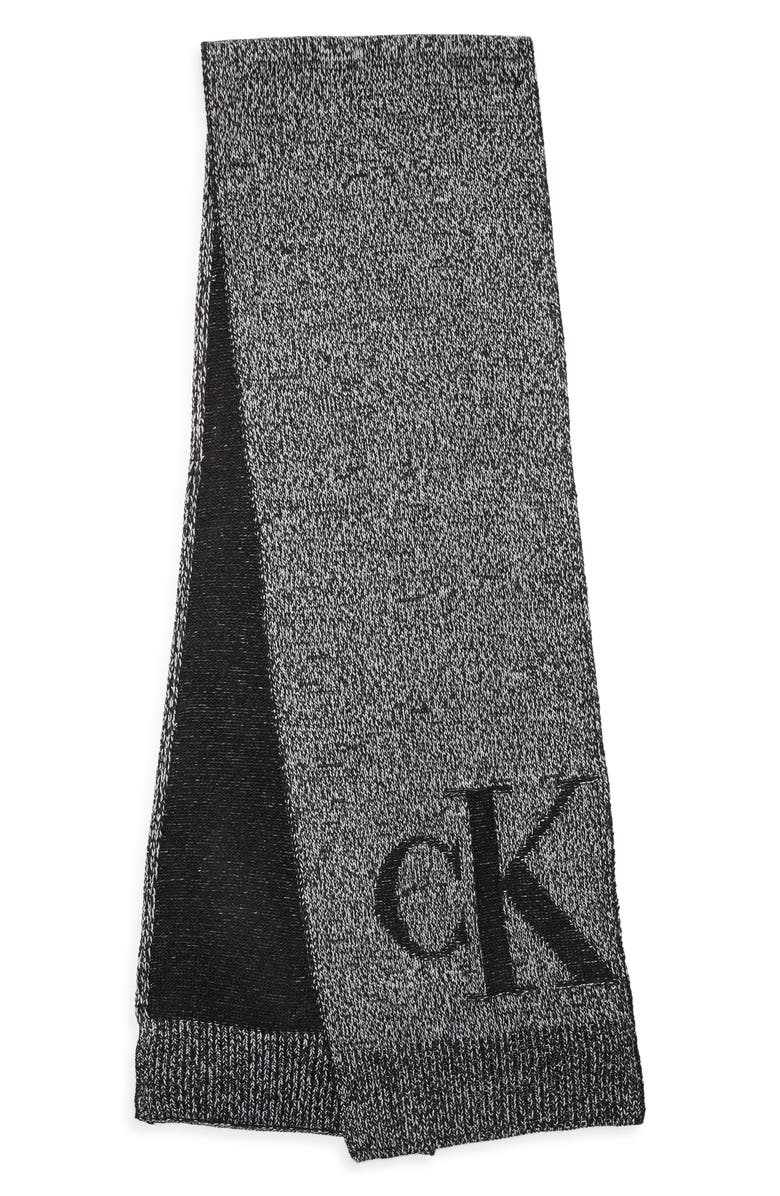 Calvin Klein Monogram Tweed Scarf, Main, color, Egret Black