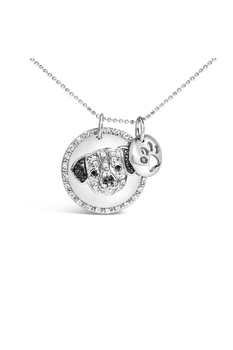 Silver 1/4 Cttw White and Black Diamond Pitbull Dog Charm 18" Pendant Necklace, Main, color, White