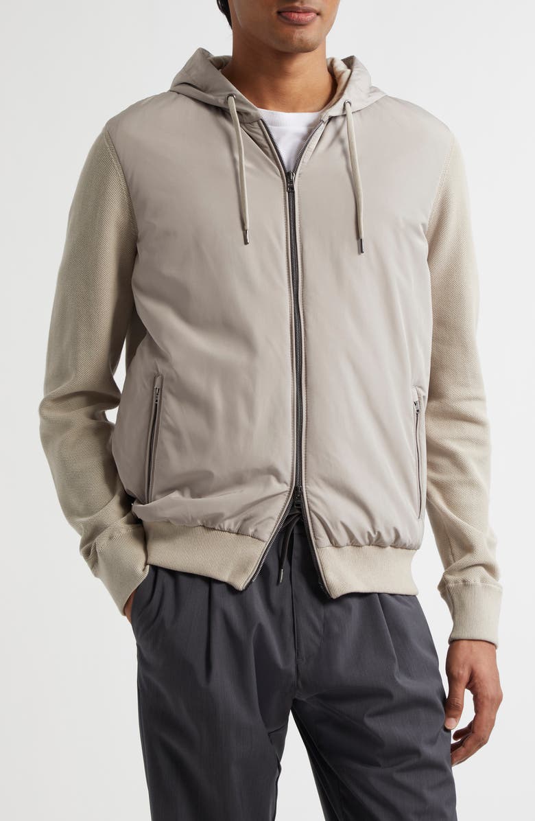 Herno Mixed Media Hooded Jacket, Main, color, Taupe