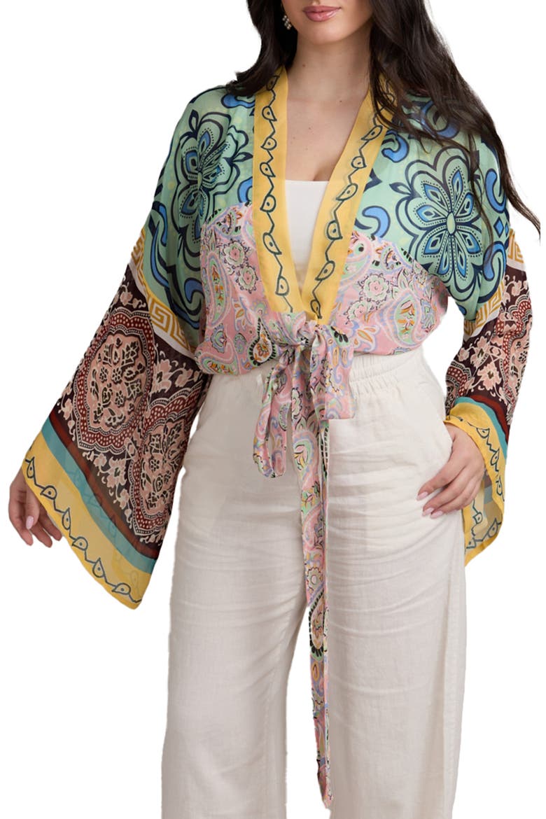 Paisley Tie Front Tunic, Main, color, PINK