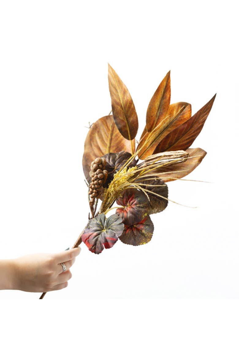 Sullivan's Christmas Mixed Magnolia Leaf Pick, Brown Faux Floral Stem for Crafting, Weddings, Home and Holiday Decoration, 24 Inch, Main, color, Brown