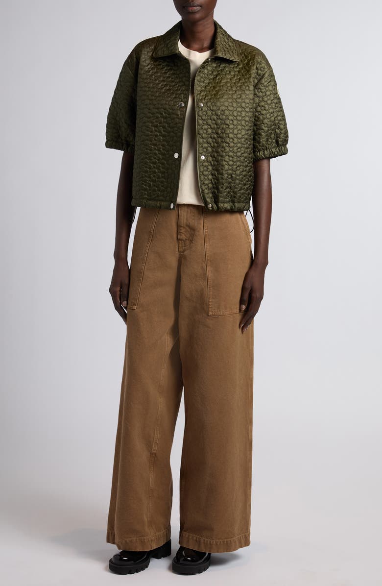 Moncler Flower Quilted Short Sleeve Jacket, Alternate, color, Deep Depths