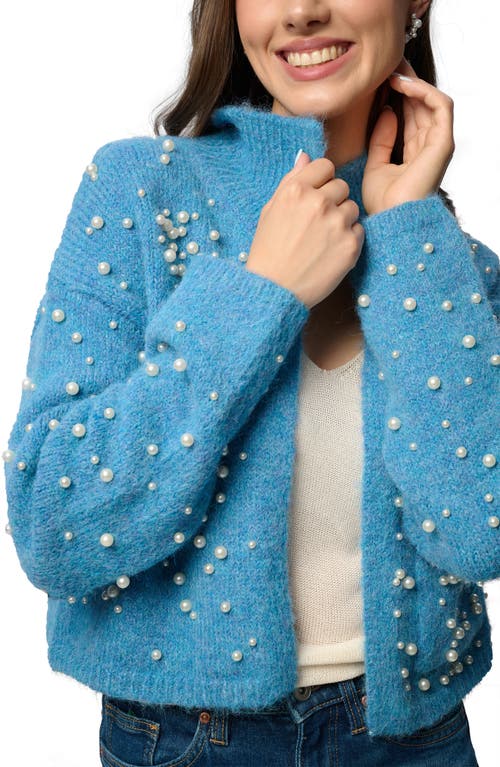Saachi Faux Pearl Bead Open Front Cardigan In Blue