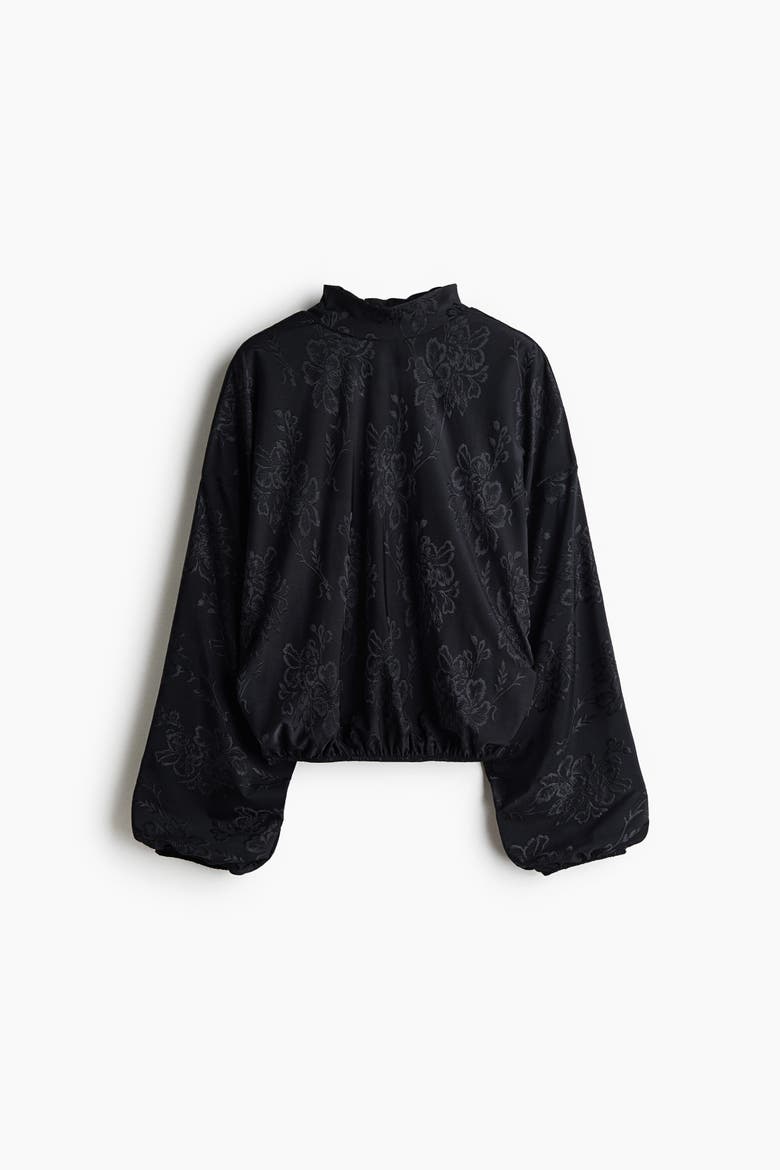 Tie-detail Jacquard-jersey Blouse, Alternate, color, Black