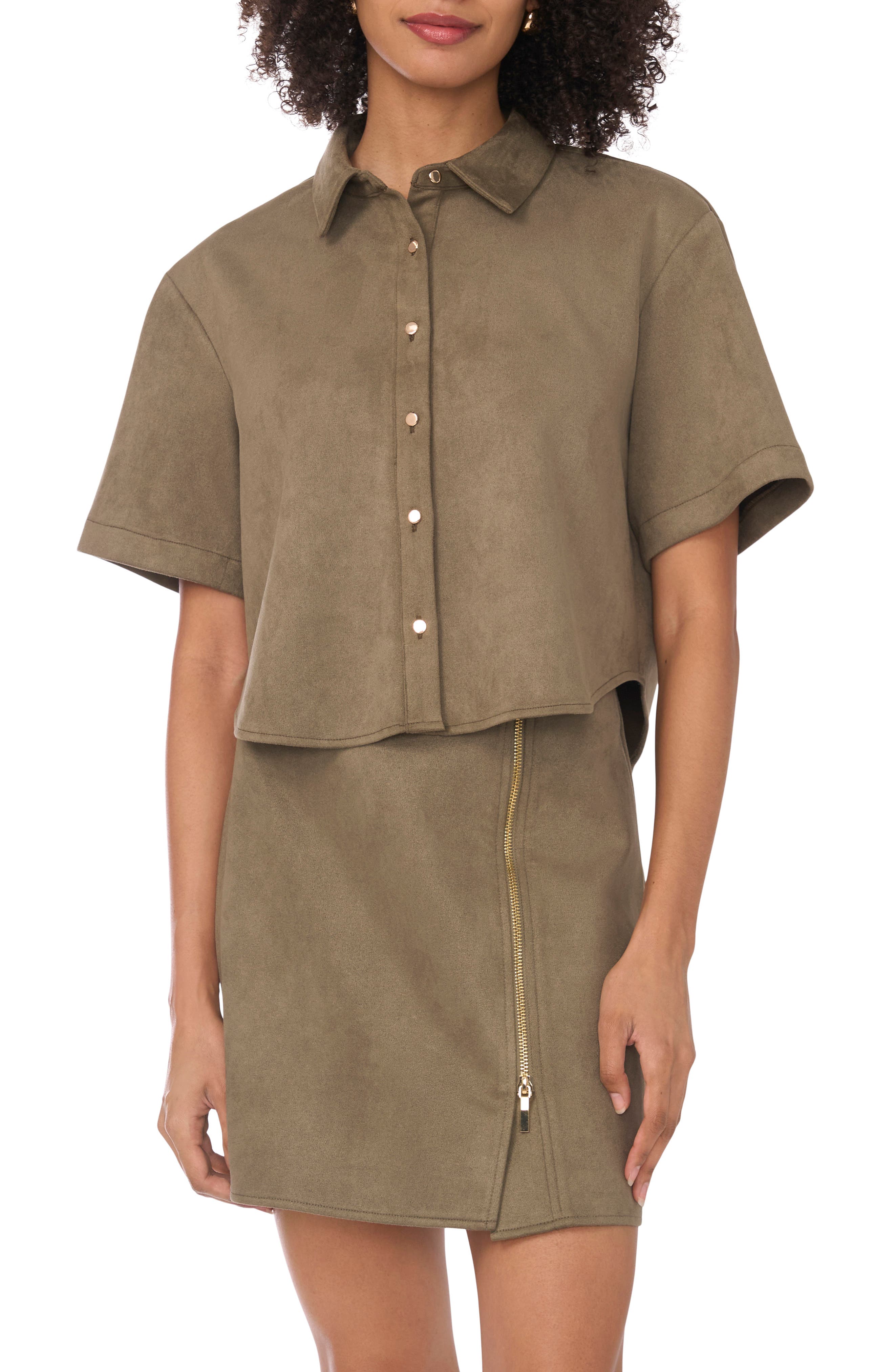 Parker Faux Suede Short Sleeve Button-Up Shirt