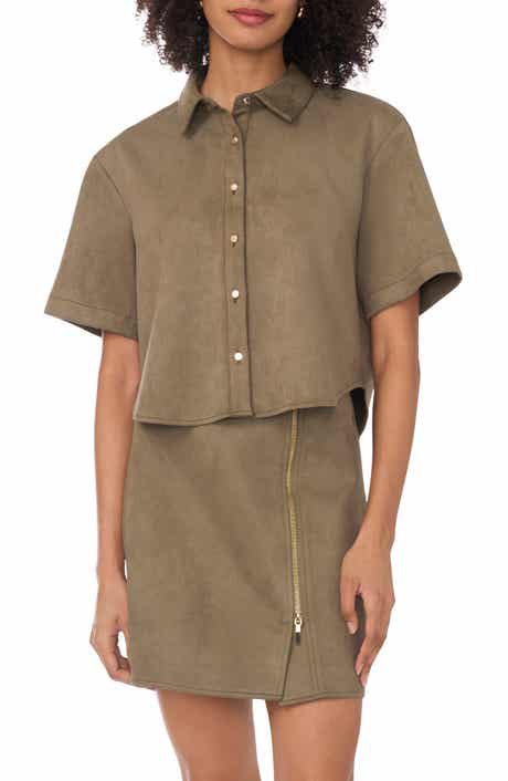 Parker Faux Suede Short Sleeve Button-Up Shirt