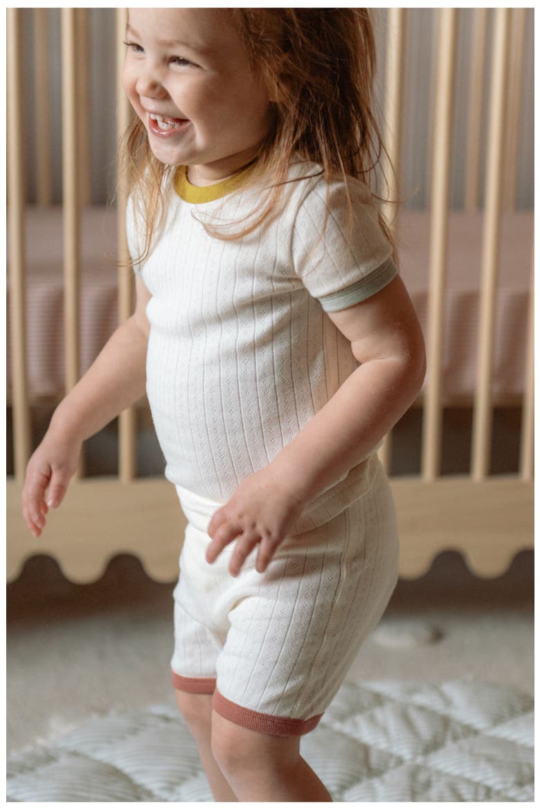 Kids' Pointelle Organic Cotton Fitted Two-Piece Short Pajamas, Alternate, color, RAINBOW
