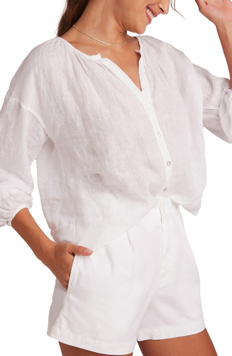 Bella Dahl Shirred Neck Linen Button-Up Shirt, Alternate, color, 