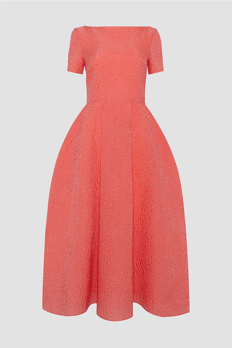 Vaela Boat-Neck Textured Midi Dress, Alternate, color, Apricot