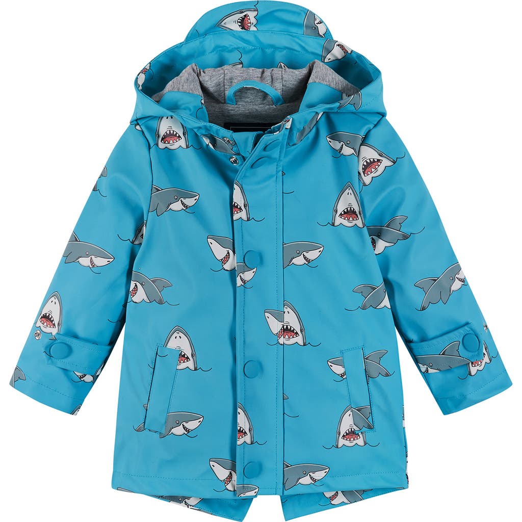 Andy & Evan Shark Print Waterproof Hooded Raincoat In Blue
