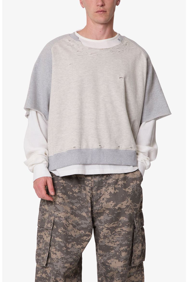 Layered Look Distressed Sweatshirt, Alternate, color, HEATHER GREY