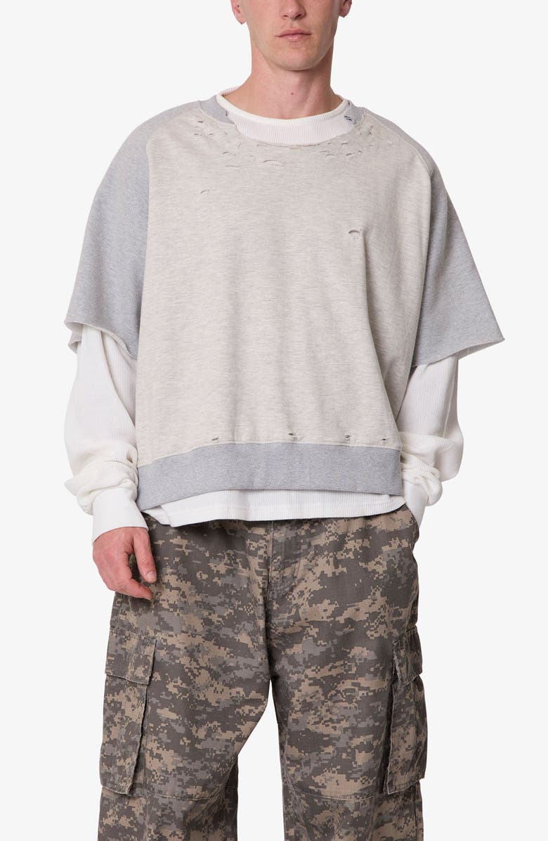 mnml Layered Look Distressed Sweatshirt, Alternate, color, Heather Grey