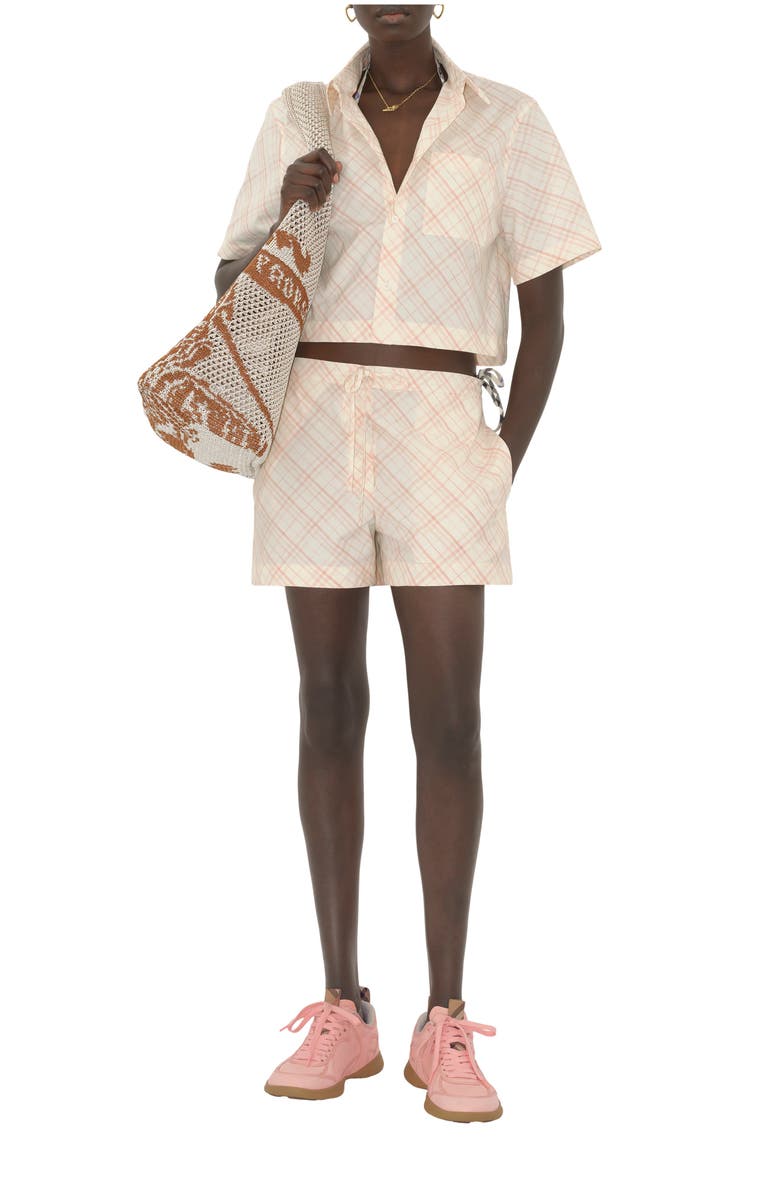 Burberry Check Cotton Pyjama Shorts, Main, color, Dusky Rose