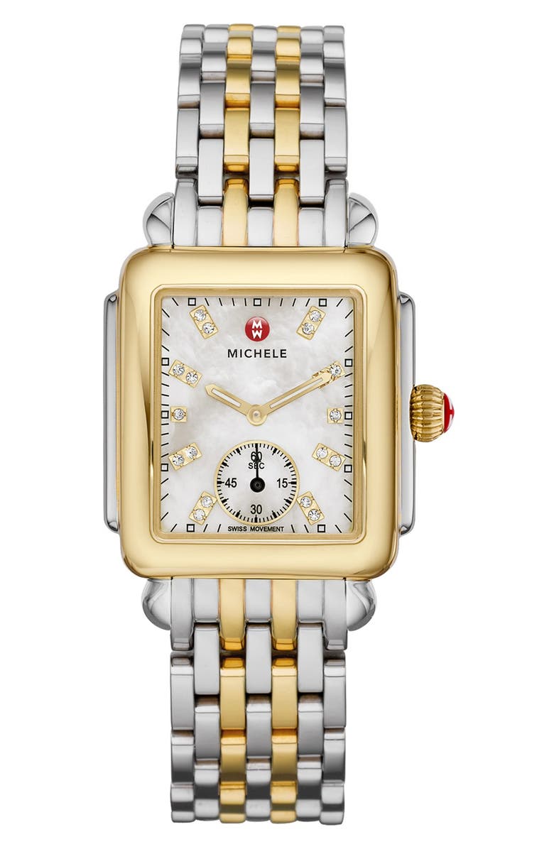 MICHELE Deco 16 16mm Bracelet Watchband, Alternate, color, Silver/ Gold