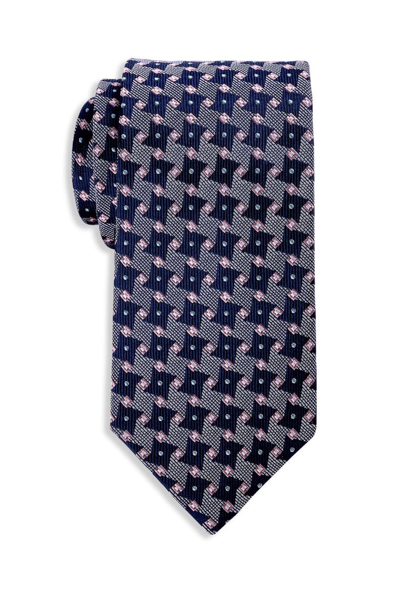 Big & Tall Geometric Pattern Silk Tie, Main, color, NAVY
