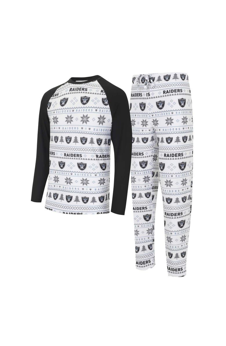 CONCEPTS SPORT Men's Concepts Sport White/Black Las Vegas Raiders Tinsel Raglan Long Sleeve T-Shirt & Pants Sleep Set, Alternate, color, 