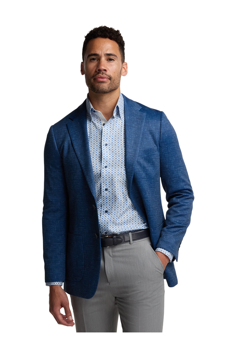 Cotton Blend Single Breasted Notch Lapel Knit Sport Coat, Alternate, color, Blue