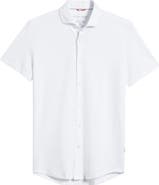 Stone Rose Solid Technical Piqué Knit Short Sleeve Button-Up Shirt