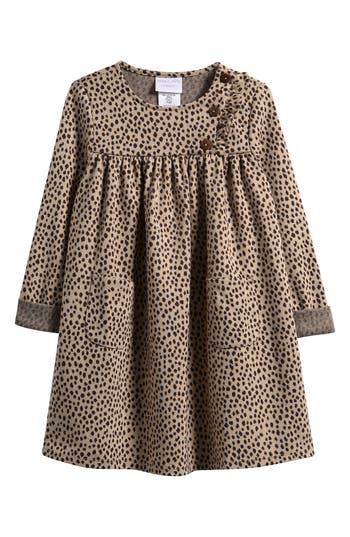 Iris & Ivy Ruffle Button Yoke Long Sleeve Dress In Brown