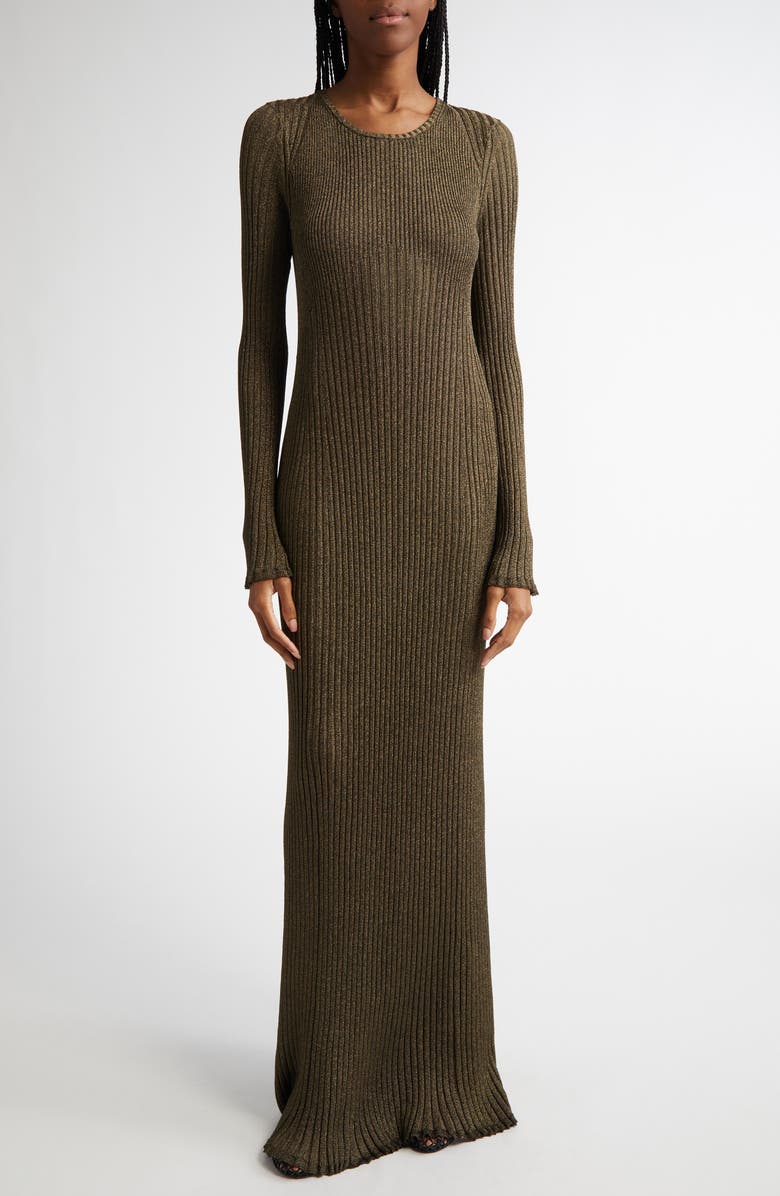 Proenza Schouler Joni Long Sleeve Metallic Rib Sweater Dress, Main, color, 