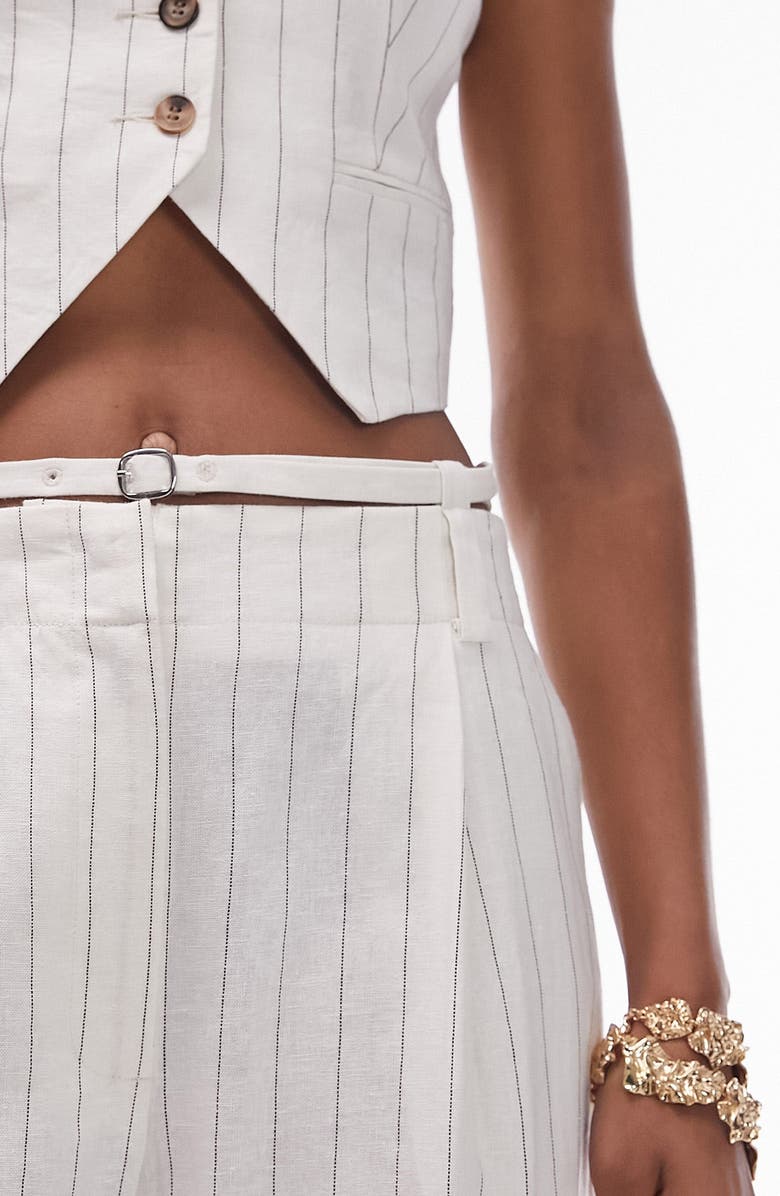 Topshop Pin Stripe Pleated Trousers, Alternate, color, Cream