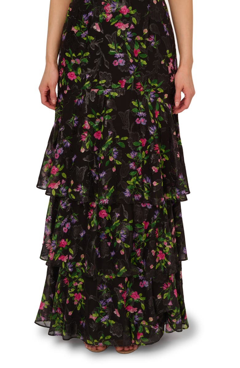 Adrianna Papell Tiered Floral Print Lace-Up Chiffon Gown, Alternate, color,