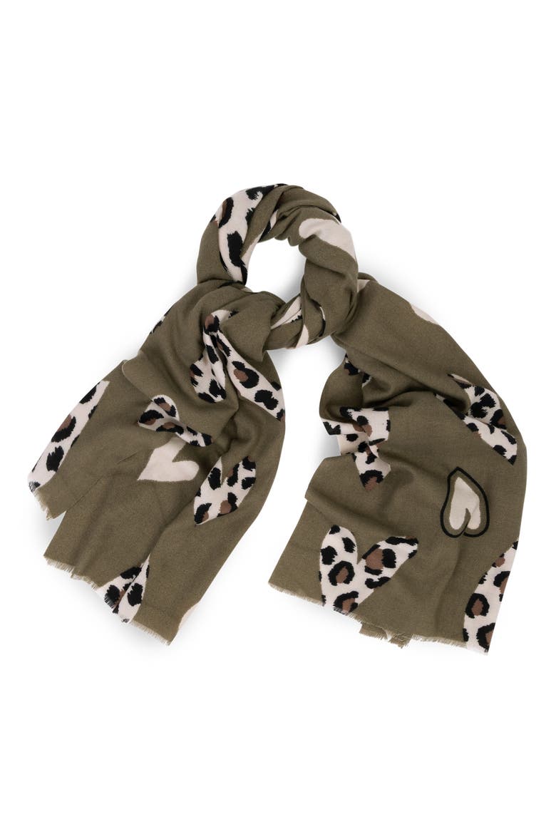 Leopard Heart Scarf, Main, color, GREEN