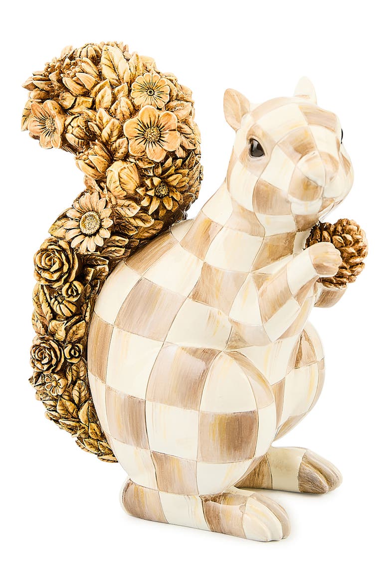 Mocha Check Squirrel Figurine, Main, color, BROWN