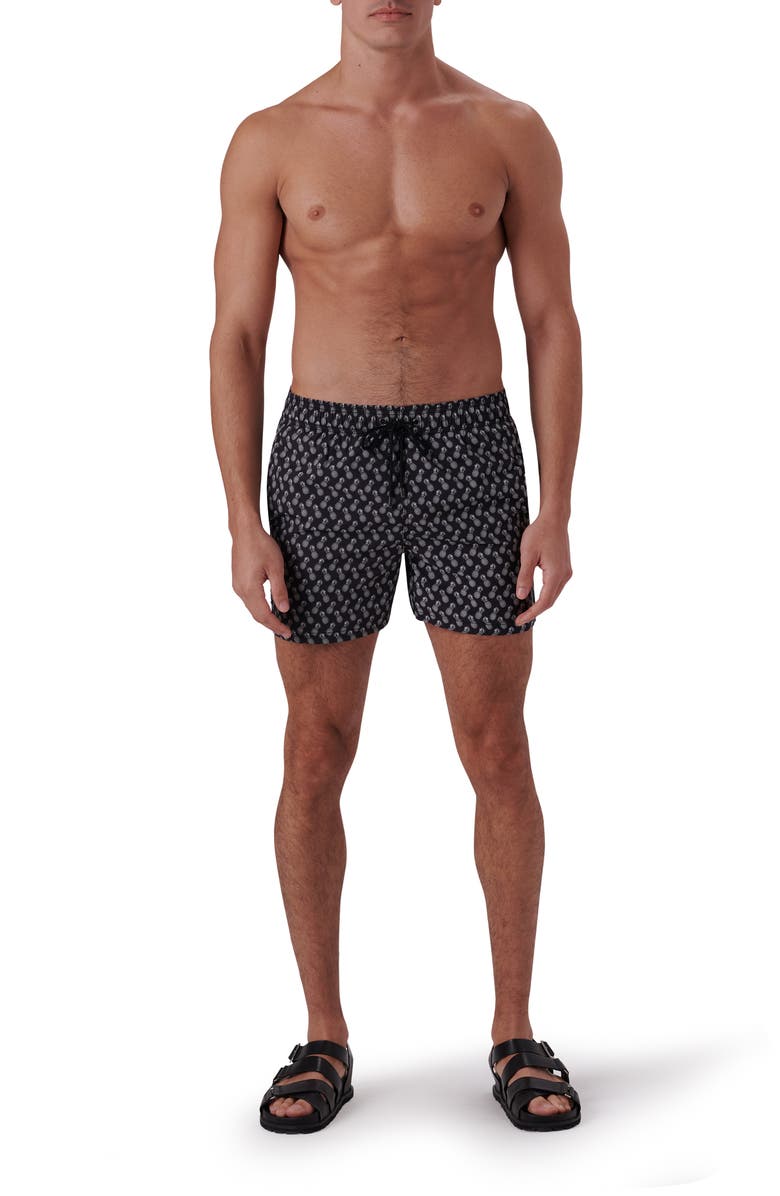 Bugatchi Aircher Mid Length Swim Trunks, Alternate, color, Black