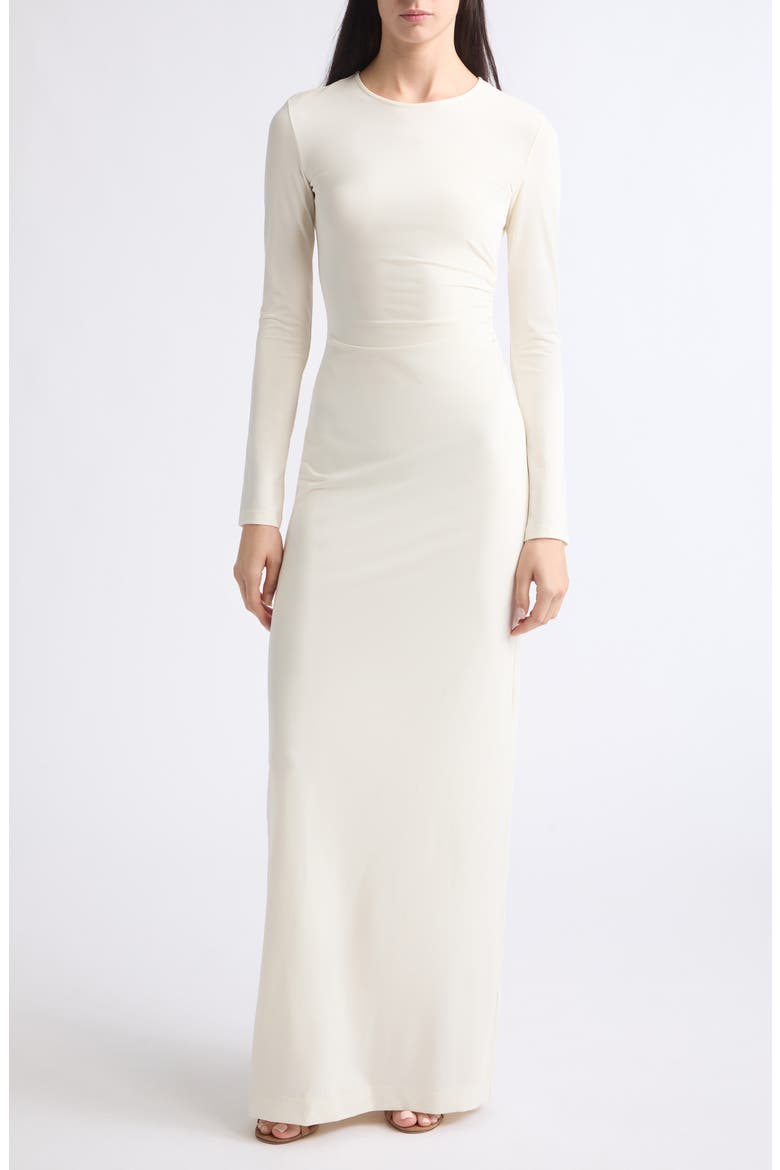 Long Sleeve Jersey Ruched Maxi Dress, Main, color, IVORY