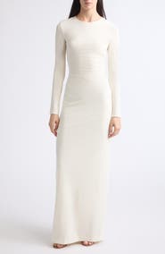 Emporio Armani Long Sleeve Jersey Ruched Maxi Dress