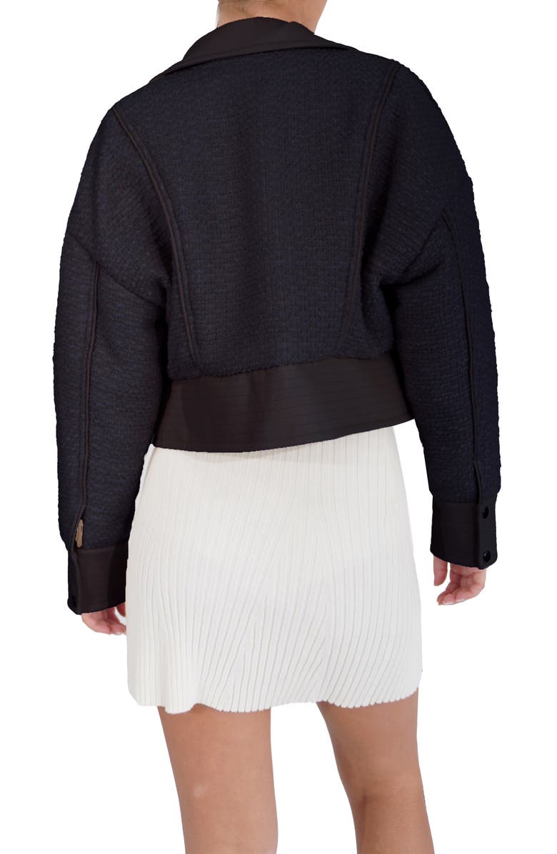 Belle & Bloom Mad Love Crop Bouclé Bomber Jacket, Alternate, color, Navy