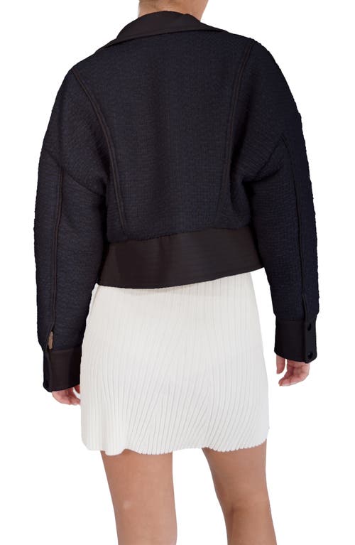 Belle & Bloom Mad Love Crop Bouclé Bomber Jacket In Navy