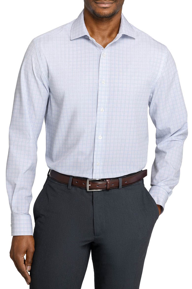 Plaid 4-Way Stretch Button-Up Shirt, Main, color, WHITE/ SILVER