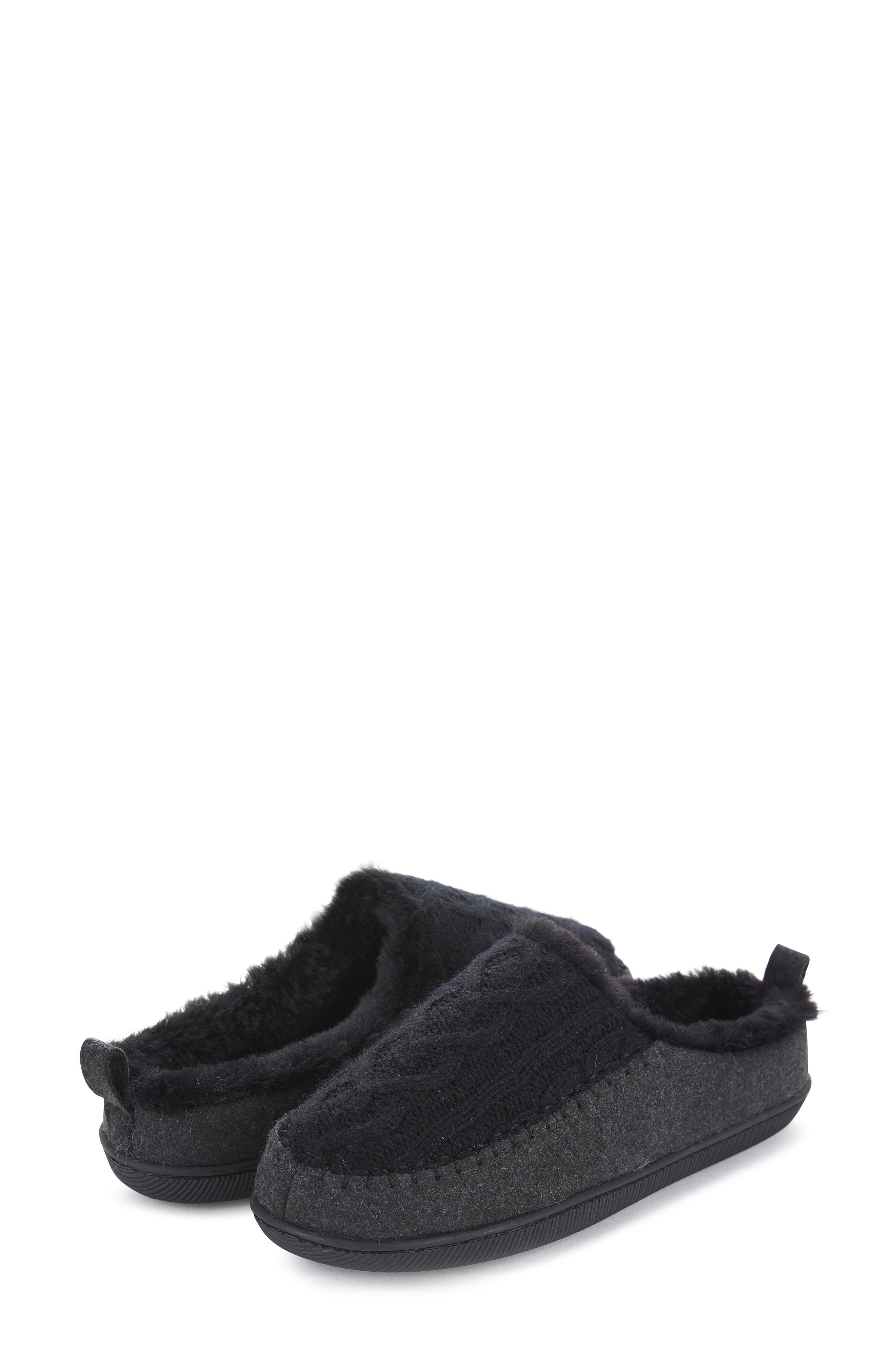 FLOOPI Tori Cable Knit Faux Shearling Slipper, Alternate, color, Black