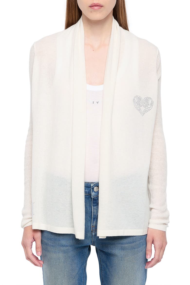 Robyn Beaded Heart Detail Tissue Weight Cashmere Cardigan, Main, color, VANILLE