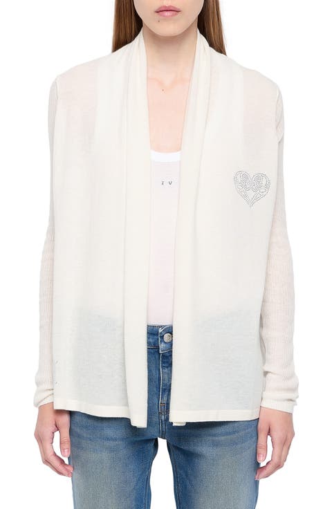 Robyn Beaded Heart Detail Tissue Weight Cashmere Cardigan