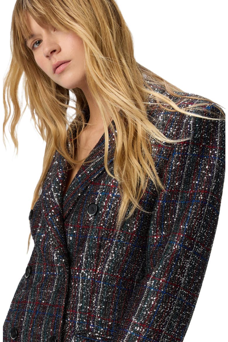 Double-breasted Blazer With Check Pattern, Alternate, color, Multicoloured