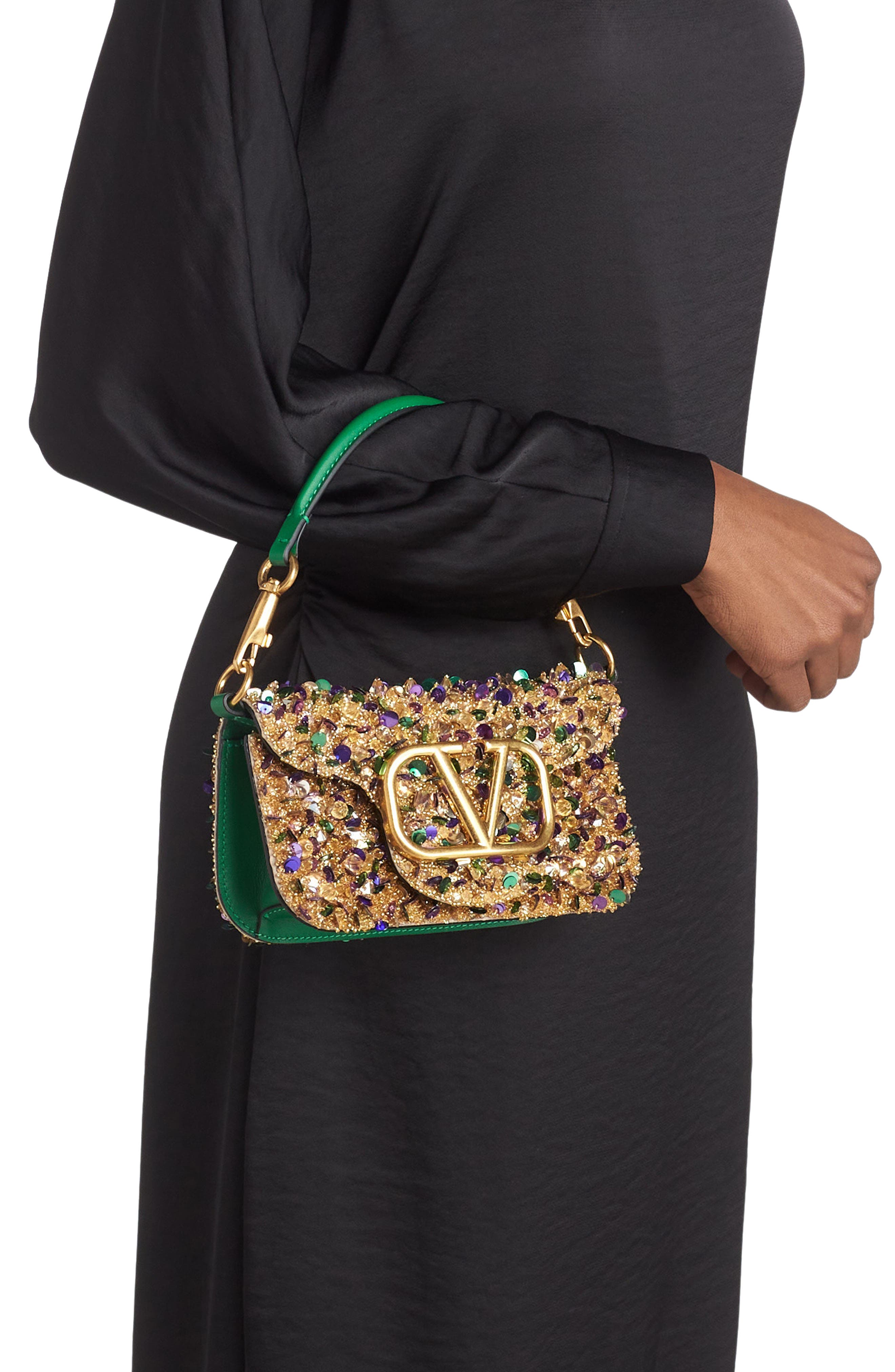 Valentino Garavani Small Locò Embellished Silk Shoulder Bag, Alternate, color, 