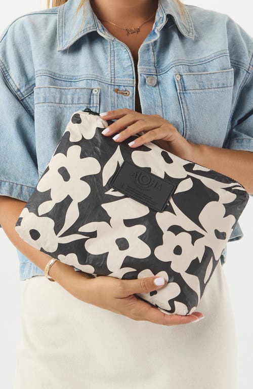 Aloha Collection Mid Fall Flowers Water Resistant Tyvek® Zip Pouch In Black